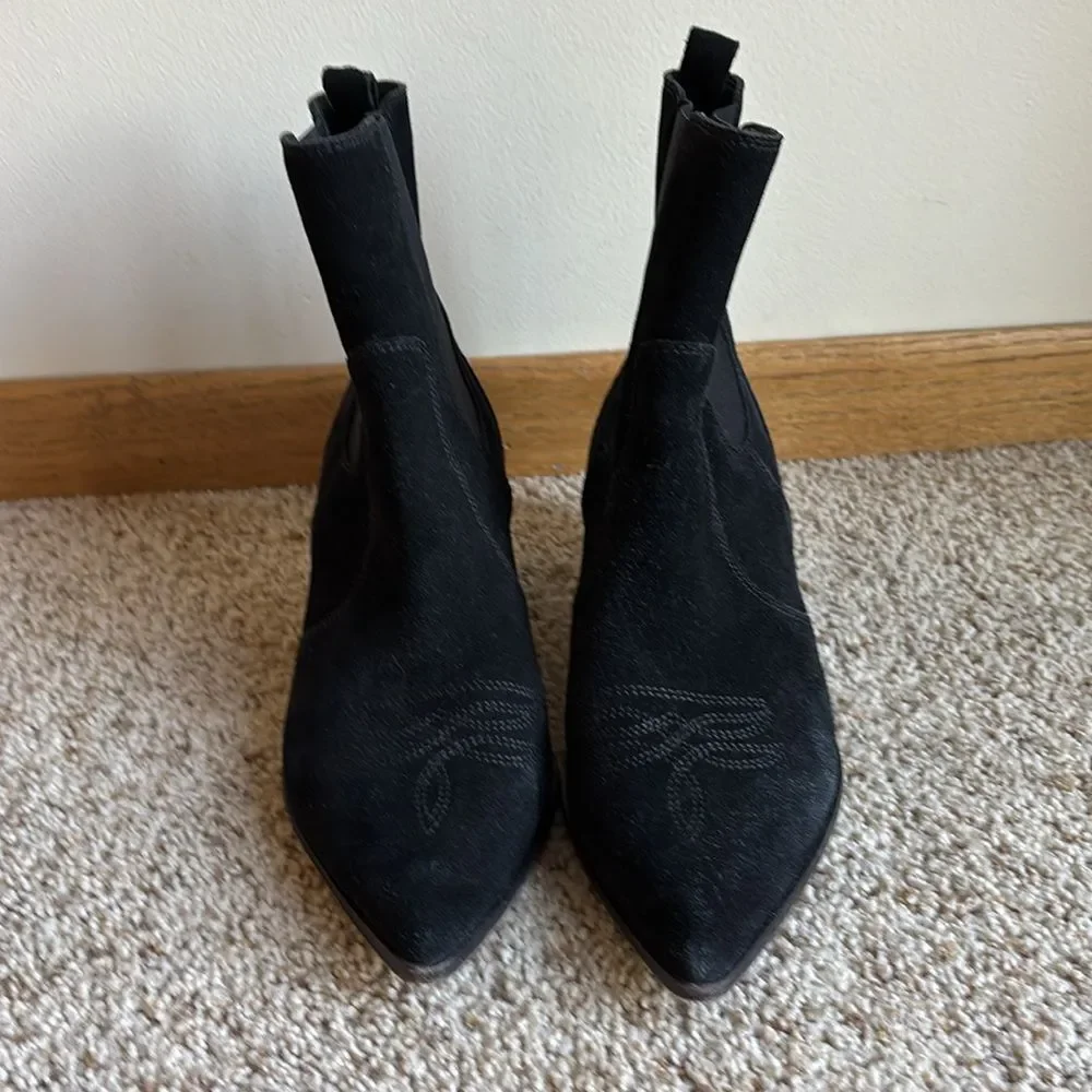 Paige Women’s Black Suede Leather Willa Western Style Chelsea Ankle Boot Booties